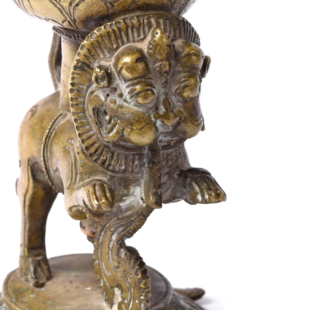 Detail From Brass Lotus Bud Lamp from South India - 19thC | Indigo Antiques
