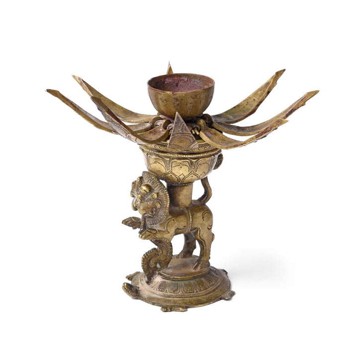 Open View Of Brass Lotus Bud Lamp from South India - 19thC | Indigo Antiques