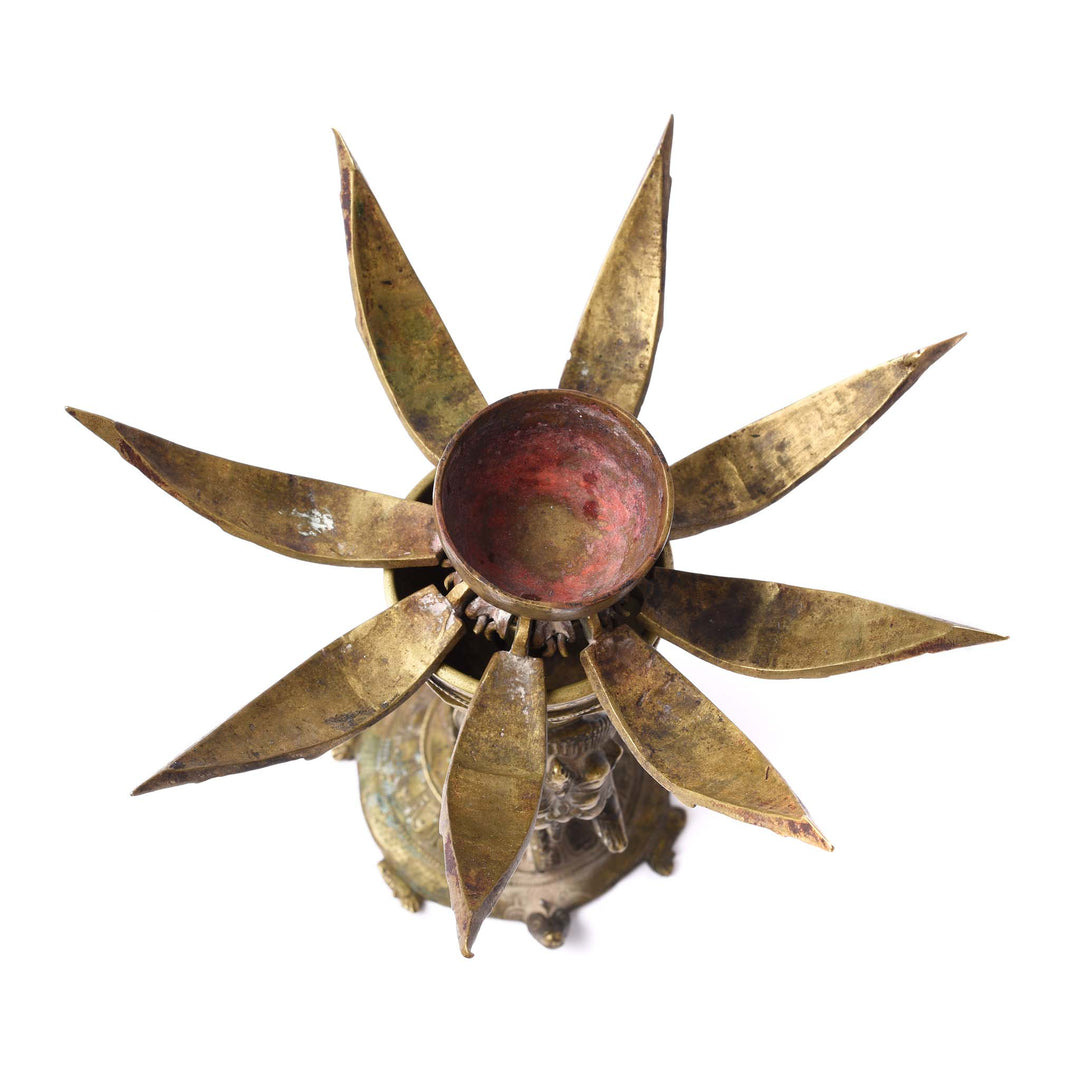 Top Down Open View Of Brass Lotus Bud Lamp from South India - 19thC | Indigo Antiques