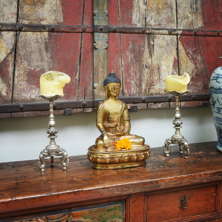 Brass Reproduction Chinese Sitting Buddha | Indigo Antiques