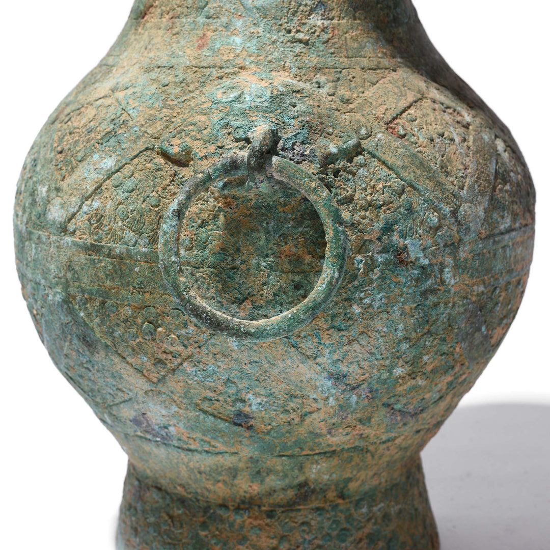 Ring Detail From Reproduction Verdigris Bronze Vessel - Han Dynasty Style | Indigo Antiques