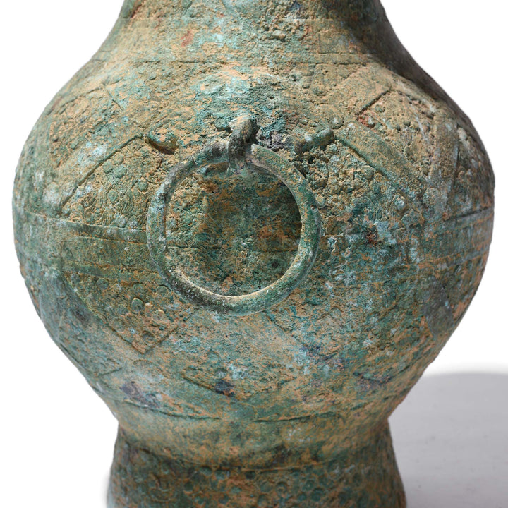Ring Detail From Reproduction Verdigris Bronze Vessel - Han Dynasty Style | Indigo Antiques
