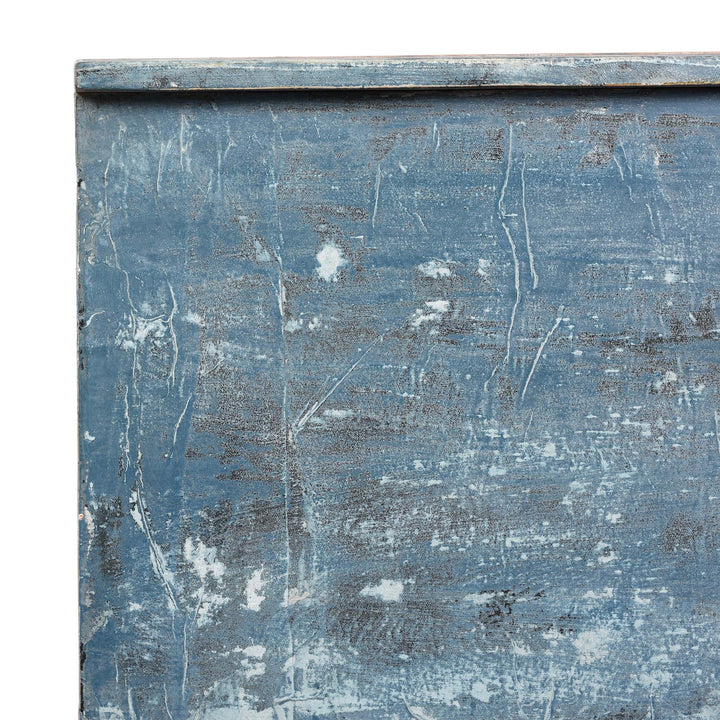 Corner Detail From Painted Blue Storage Chest from Mongolia - Early 20thC | Indigo Antiques