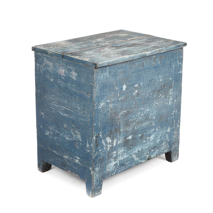Corner View Of Painted Blue Storage Chest from Mongolia - Early 20thC | Indigo Antiques