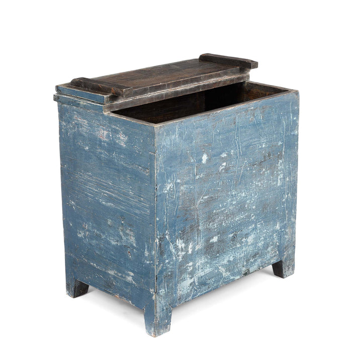 Open View Of Painted Blue Storage Chest from Mongolia - Early 20thC | Indigo Antiques