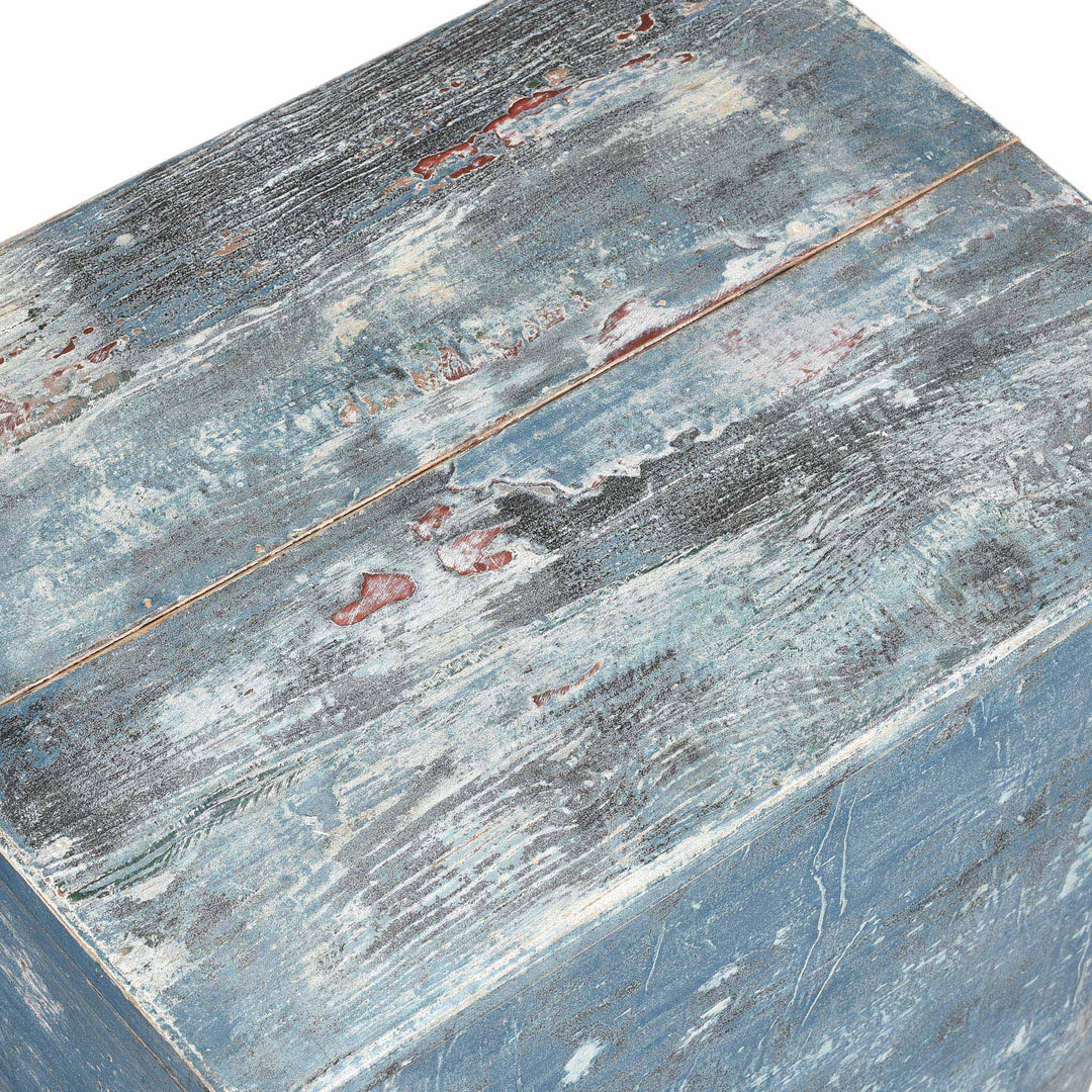 Lid View Of Painted Blue Storage Chest from Mongolia - Early 20thC | Indigo Antiques