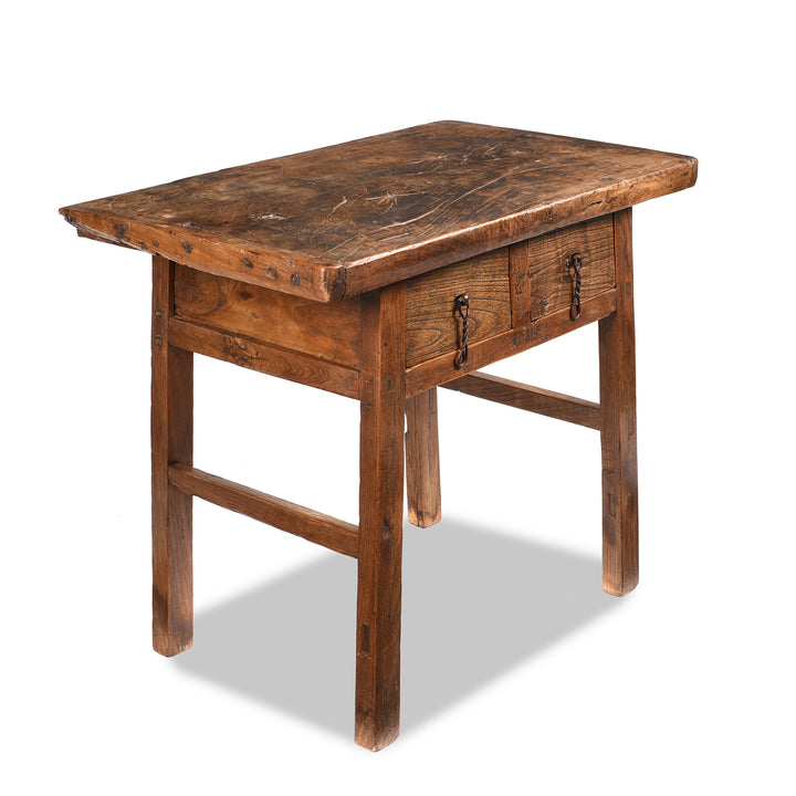 Angled View Of Rustic Countryside Wine Table from China - 19thC | Indigo Antiques
