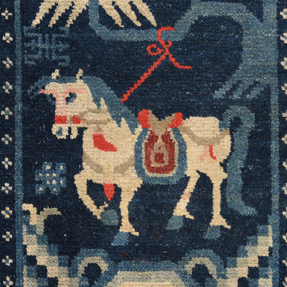 Horse Detail From Antique Horse Design Woolen Tibetan Saddle Rug - Ca 1920's | Indigo Antiques