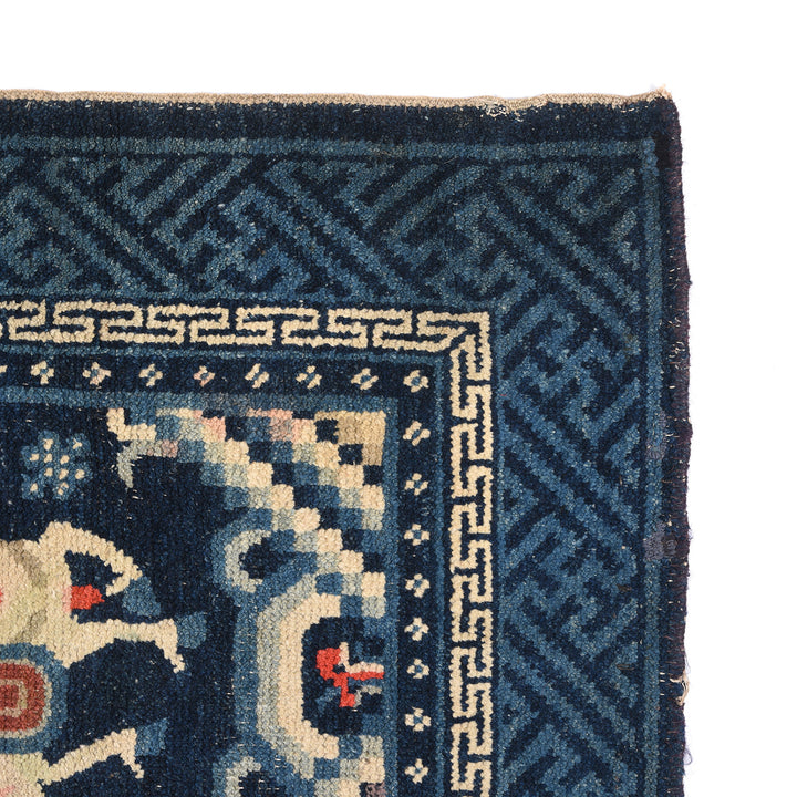 Corner Detail From Antique Horse Design Woolen Tibetan Saddle Rug - Ca 1920's | Indigo Antiques