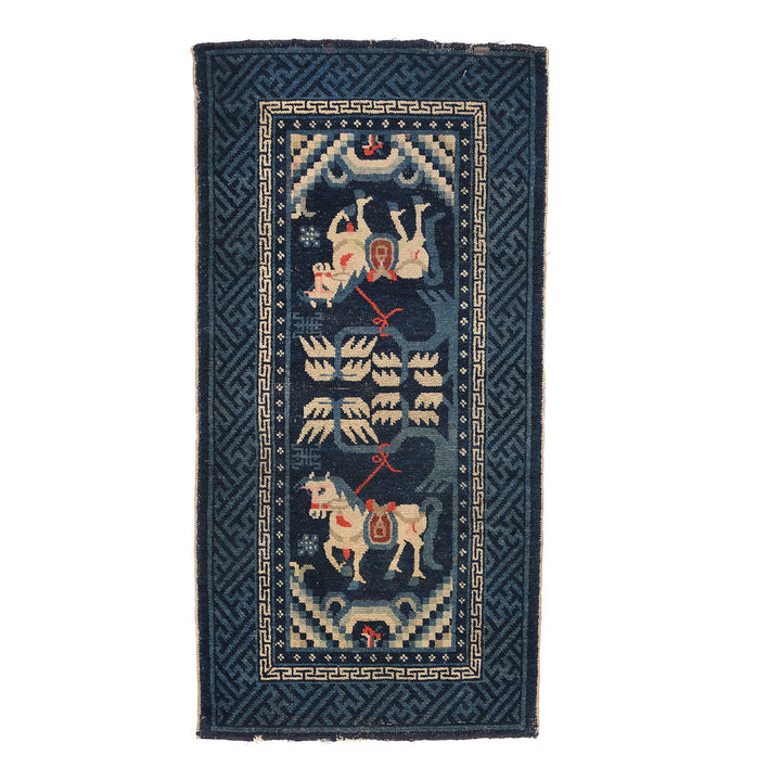 Antique Horse Design Woolen Tibetan Saddle Rug - Ca 1920's | Indigo Antiques