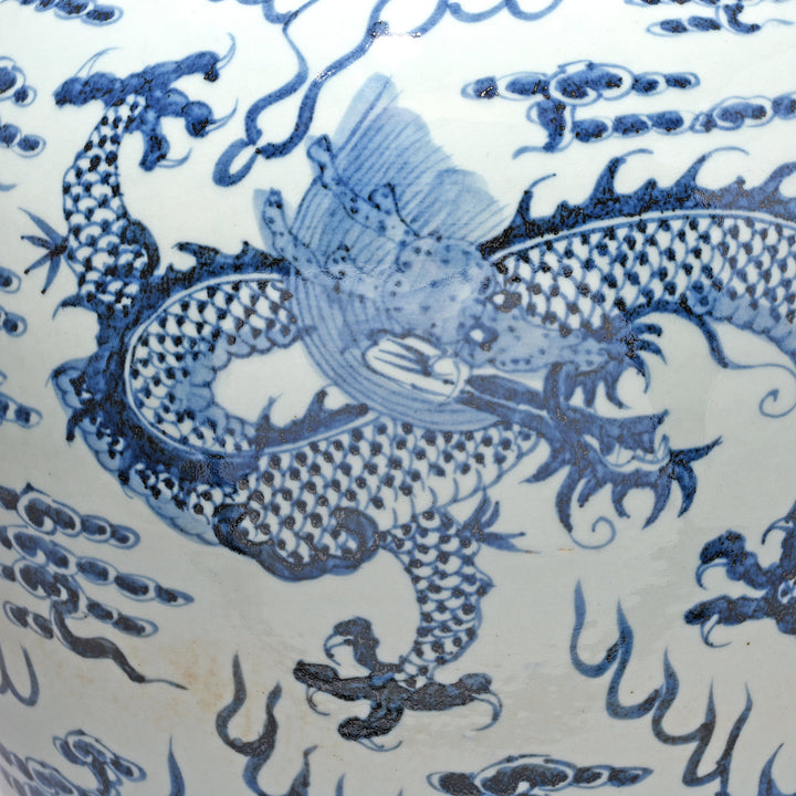 Dragon detail from a Reproduction Chinese Blue & White Porcelain Dragon Vase | Indigo Antiques