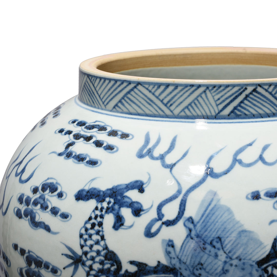 Corner Detail From Blue & White Porcelain Vase - Dragon Design (Med) | Indigo Antiques