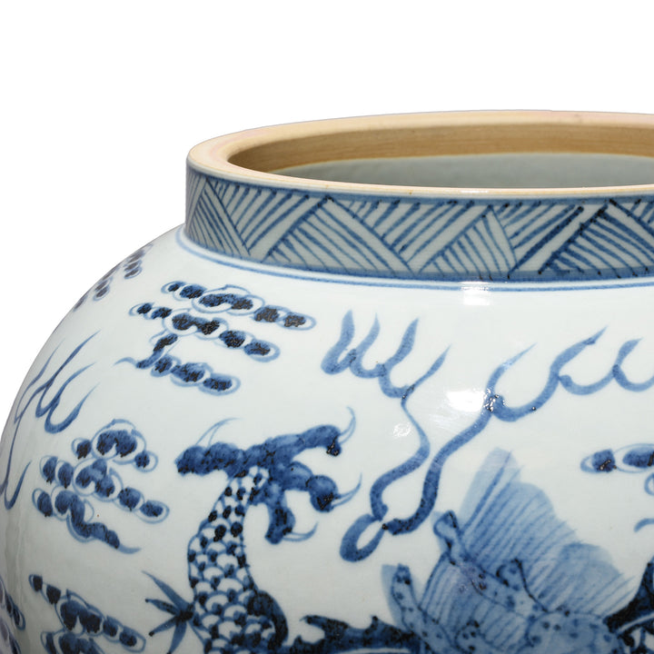 Corner Detail From Blue & White Porcelain Vase - Dragon Design (Med) | Indigo Antiques