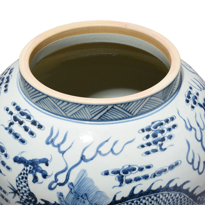 Interior Of Blue & White Porcelain Vase - Dragon Design (Med) | Indigo Antiques