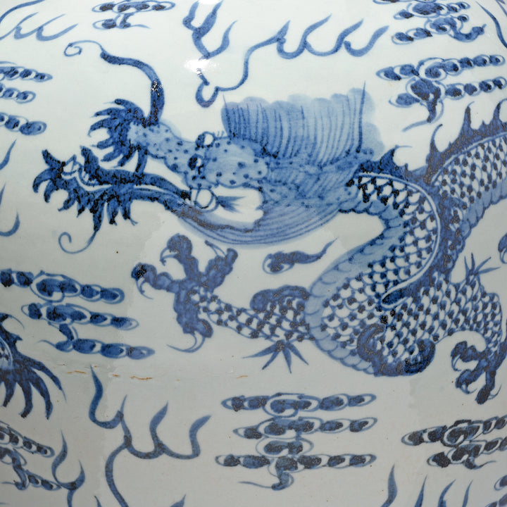Dragon detail from a Reproduction Chinese Blue & White Porcelain Dragon Vase | Indigo Antiques