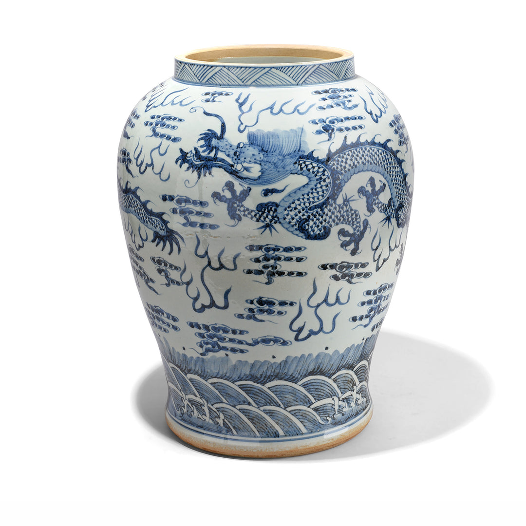 Dragon detail from a Reproduction Chinese Blue & White Porcelain Dragon Vase | Indigo Antiques