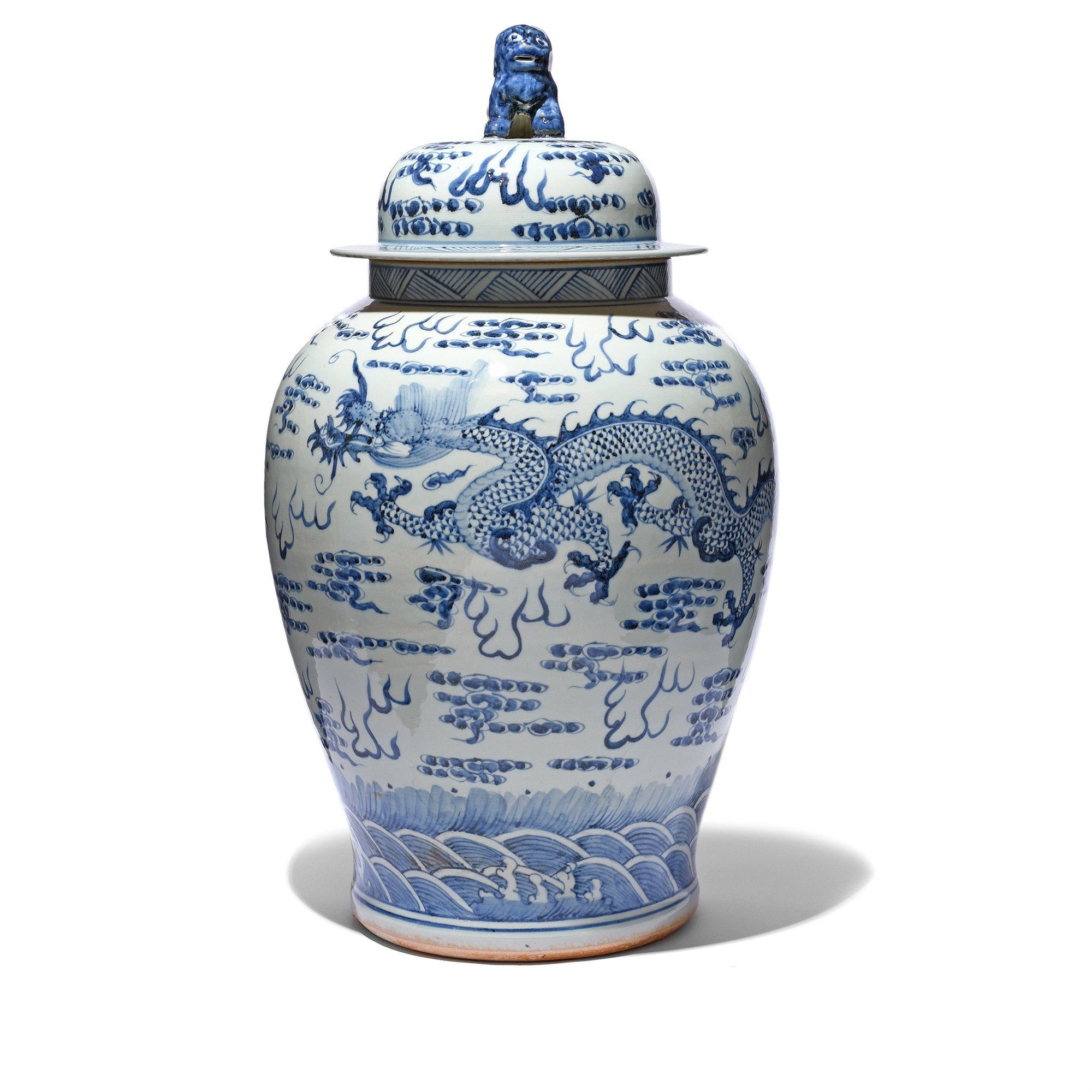 Blue & White Dragon Temple Jar