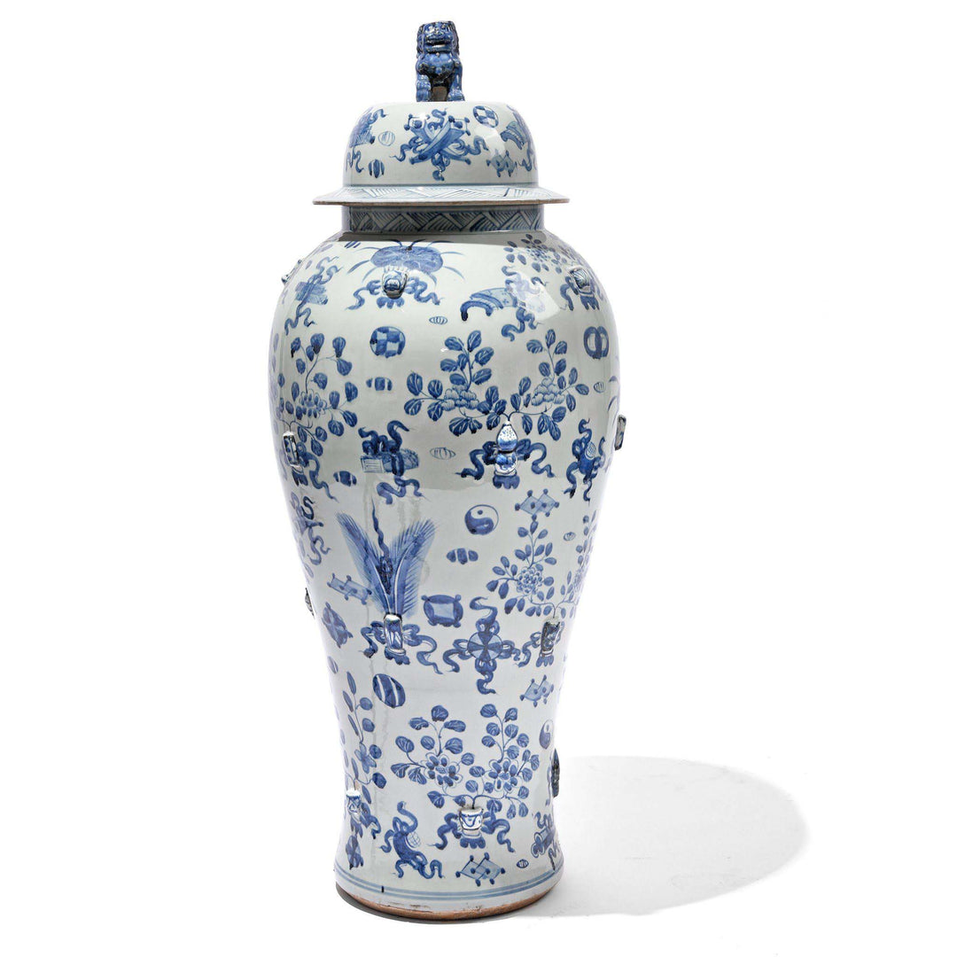 Large Blue And White Porcelain Temple Jar And Cover | Indigo Antiques