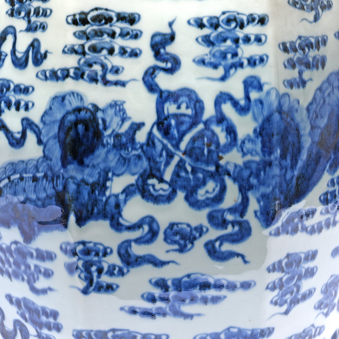 Detail From Porcelain Seat - Blue & White Kylin Design | Indigo Antiques