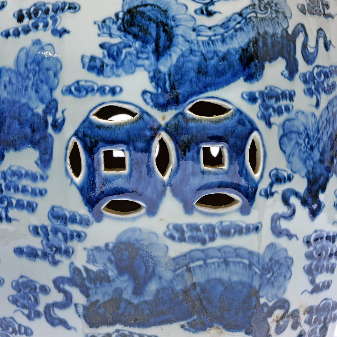 Detail From Porcelain Seat - Blue & White Kylin Design | Indigo Antiques