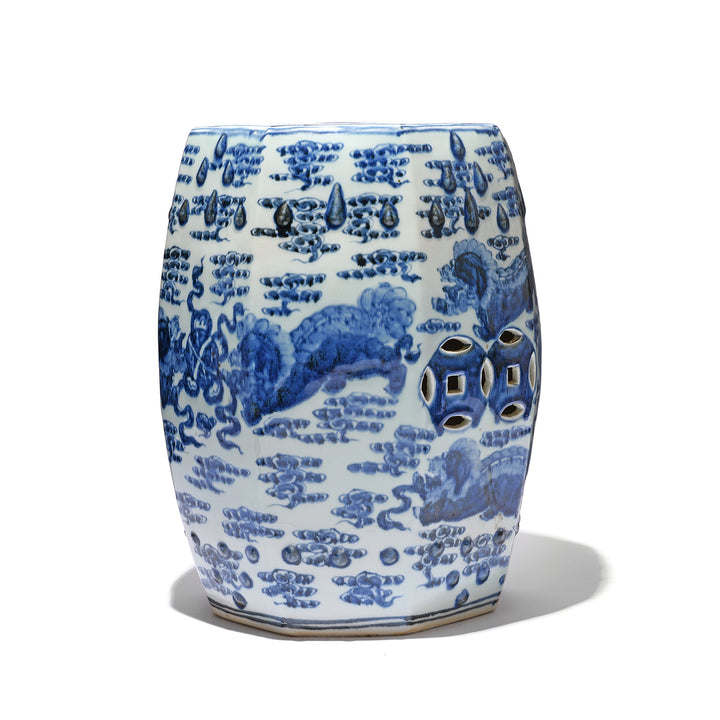 Reverse Of Porcelain Seat - Blue & White Kylin Design | Indigo Antiques