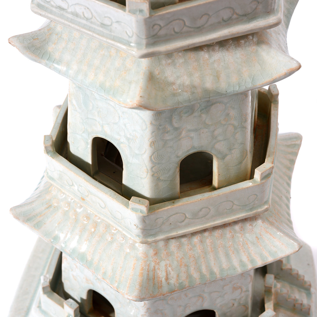 Detail From Celadon Glazed Porcelain Pagoda - Song Dynasty Style | Indigo Antiques