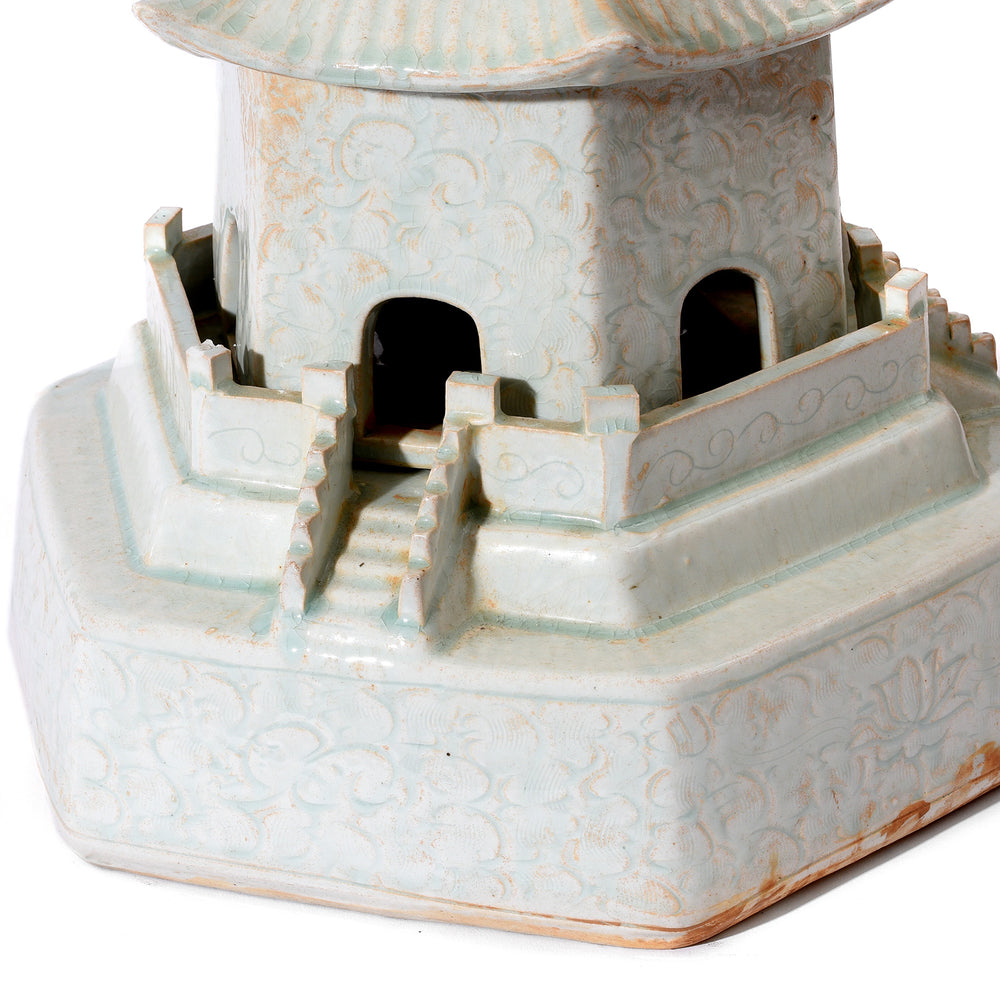 Detail From Celadon Glazed Porcelain Pagoda - Song Dynasty Style | Indigo Antiques