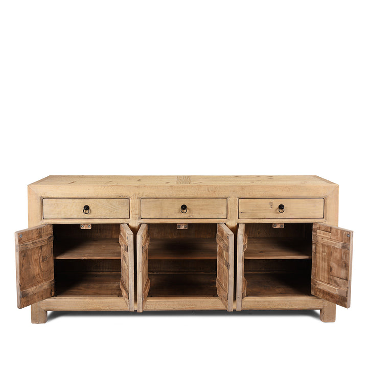 Open doors View Of Vintage Sideboard From Mongolia With Drawers - Ca 1930's | Indigo Antiques