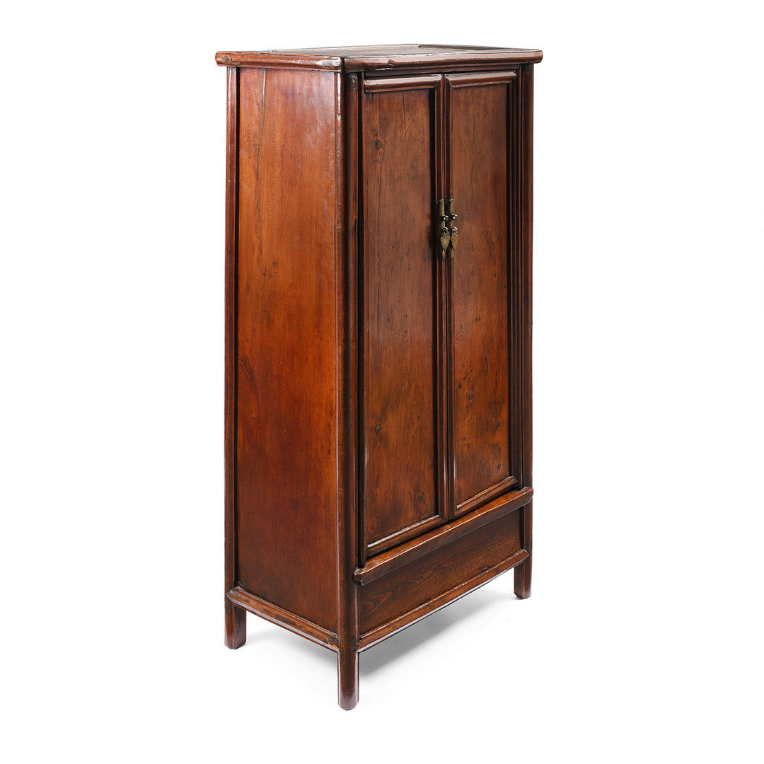 Angled View Of Antique Tapered Cypress wood Cabinet - 19thC | Indigo Antiques