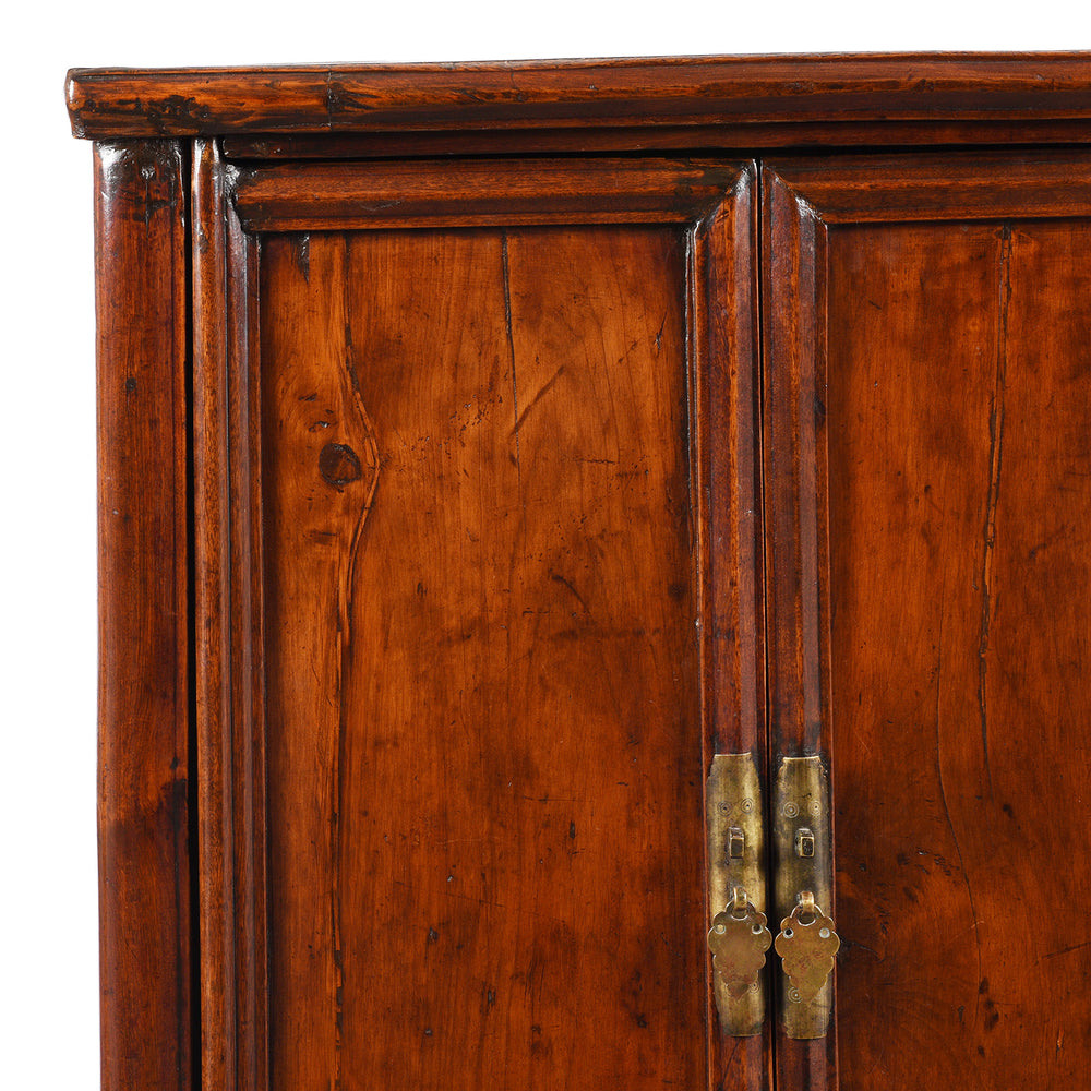 Corner Detail From Antique Tapered Cypress wood Cabinet - 19thC | Indigo Antiques