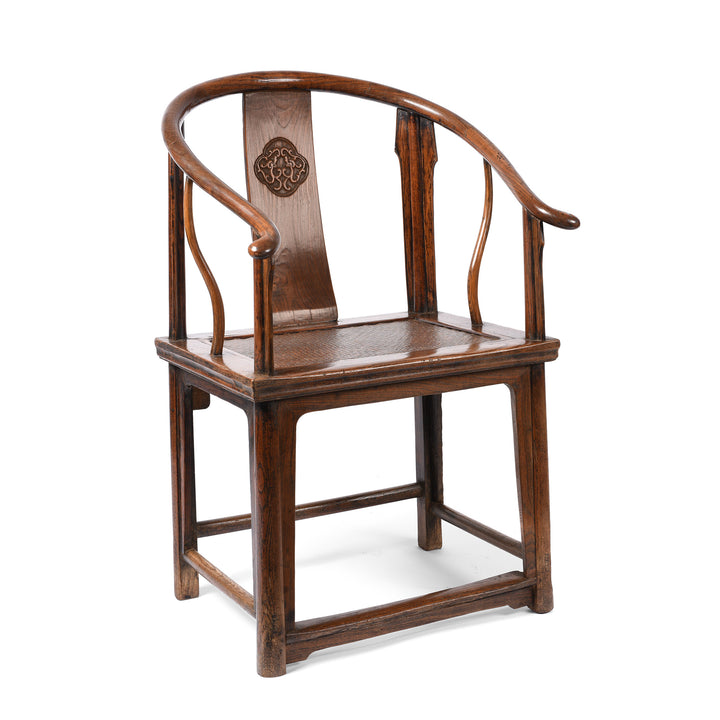 Angled View Of Chinese Elm Horseshoe Chair - Late 19thC | Indigo Antiques