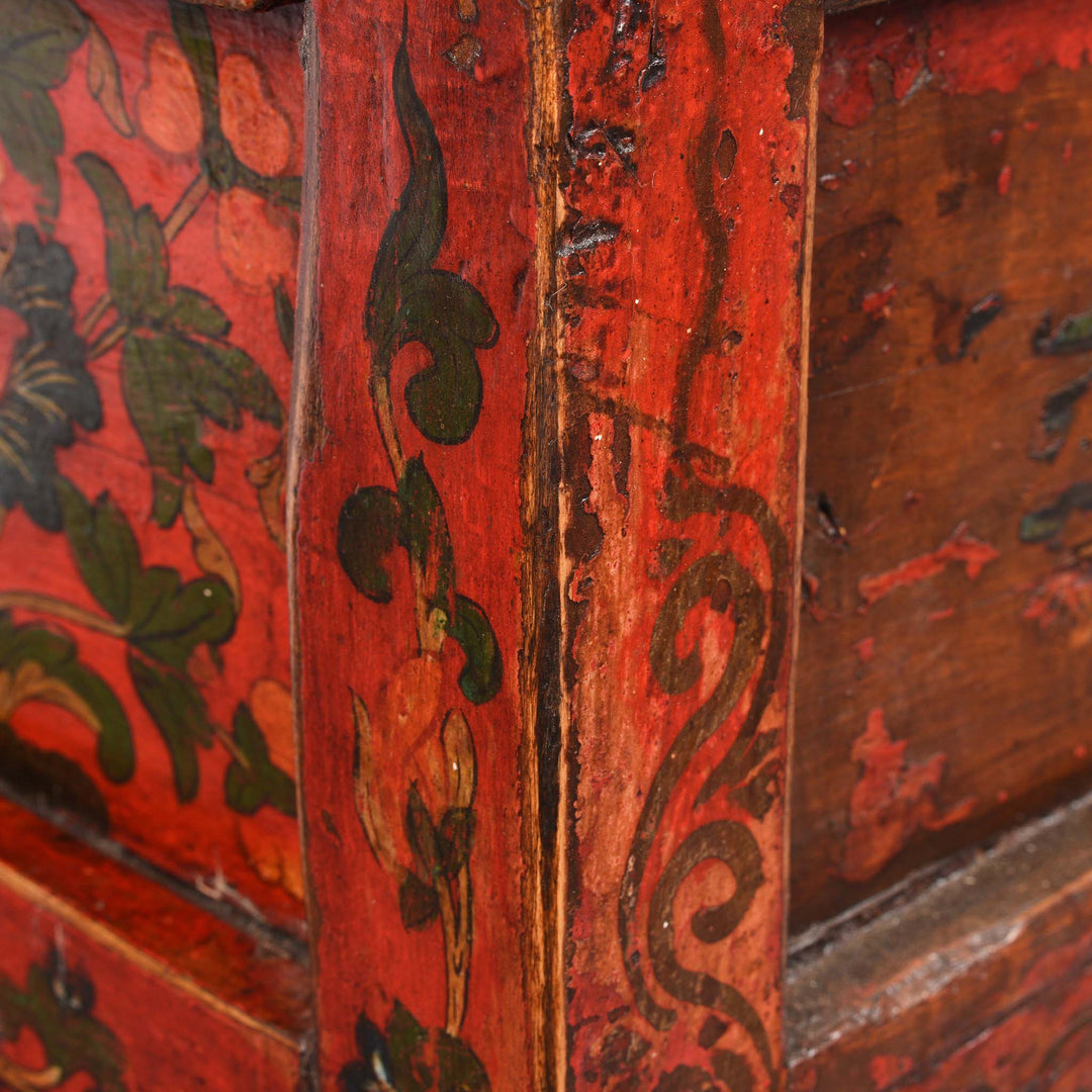 Corner Detail Paintwork From Antique Painted Tibetan Choksar - 19thC | Indigo Antiques