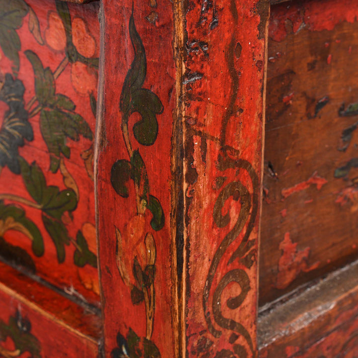 Corner Detail Paintwork From Antique Painted Tibetan Choksar - 19thC | Indigo Antiques