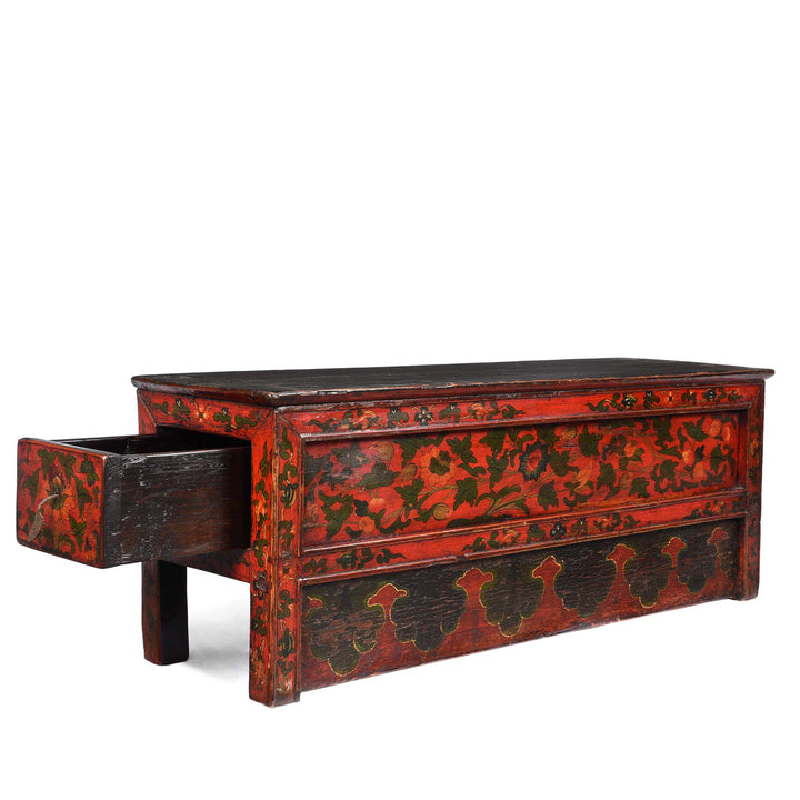 Open Drawer View Of Antique Painted Tibetan Choksar - 19thC | Indigo Antiques