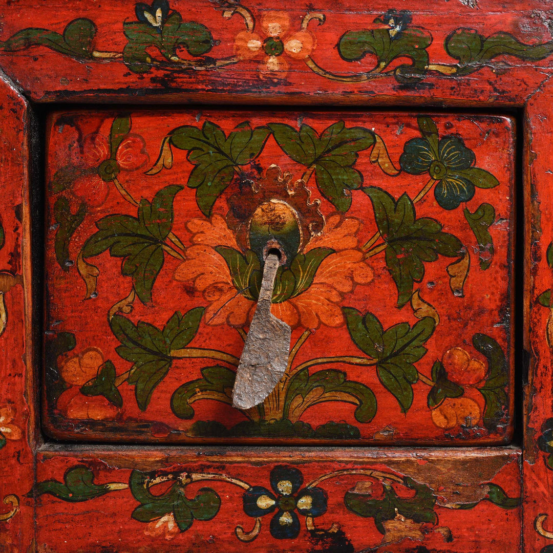 Drawer Detail From Antique Painted Tibetan Choksar - 19thC | Indigo Antiques