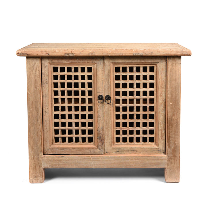 Reclaimed Pine Noodle Side Cabinet with Lattice Door - Country Style | Indigo Antiques