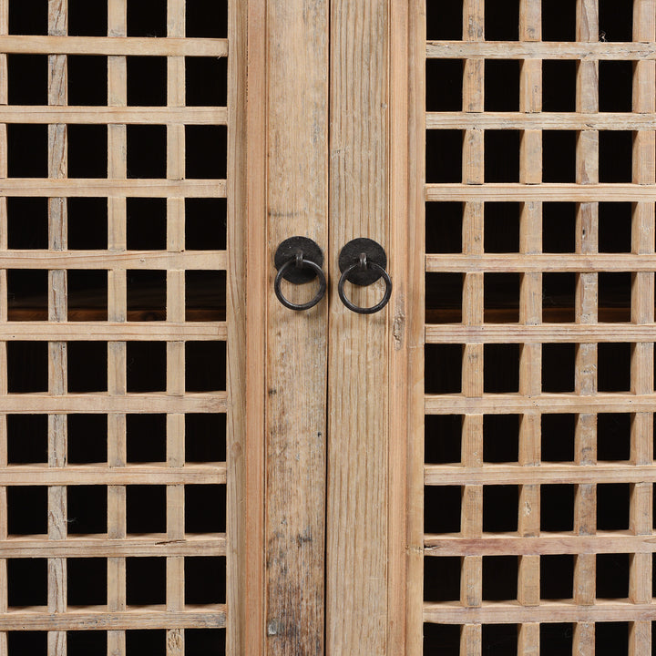 Handle Detail From Reclaimed Pine Noodle Side Cabinet with Lattice Door - Country Style | Indigo Antiques