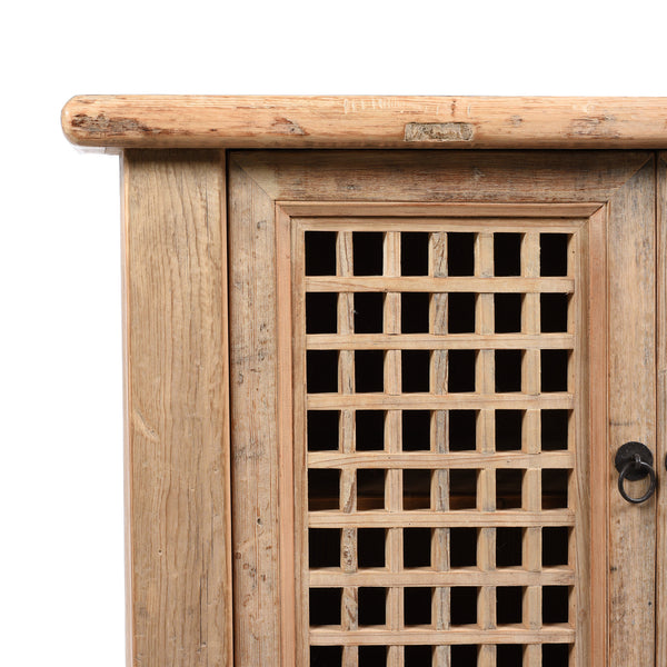 Reclaimed Pine Noodle Side Cabinet with Lattice Door - Country Style
