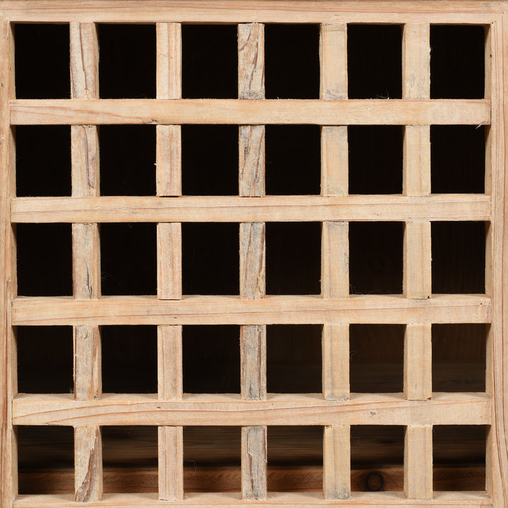Lattice Work Detail From Reclaimed Pine Noodle Side Cabinet with Lattice Door - Country Style | Indigo Antiques