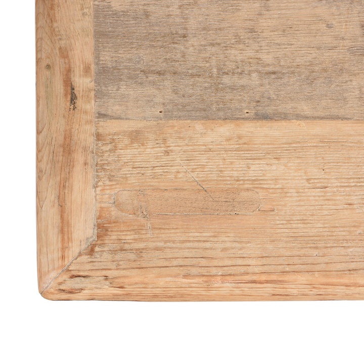 Top Corner View Of Reclaimed Pine Noodle Side Cabinet with Lattice Door - Country Style | Indigo Antiques