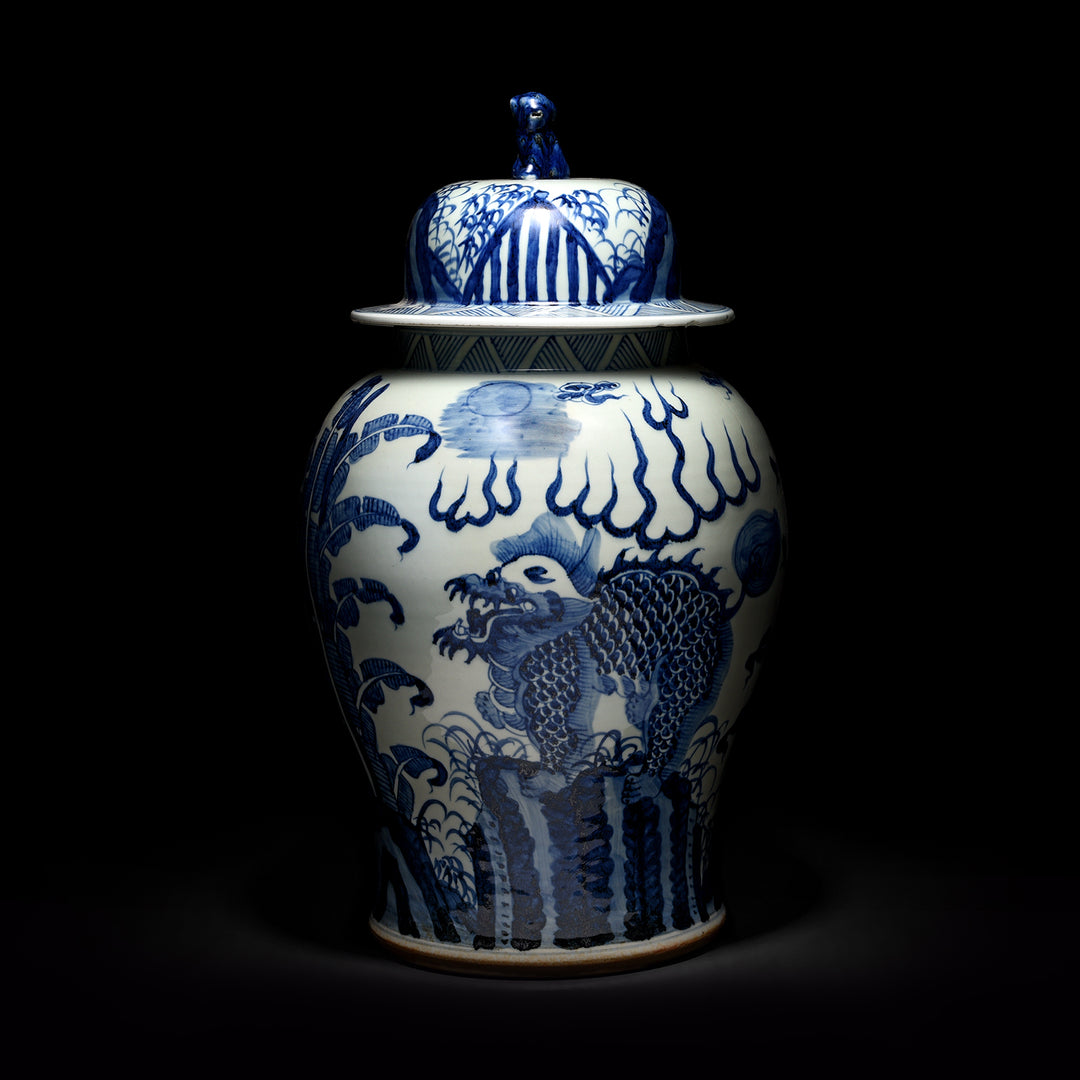 Blue & White Porcelain Temple Jar - Qilin Design