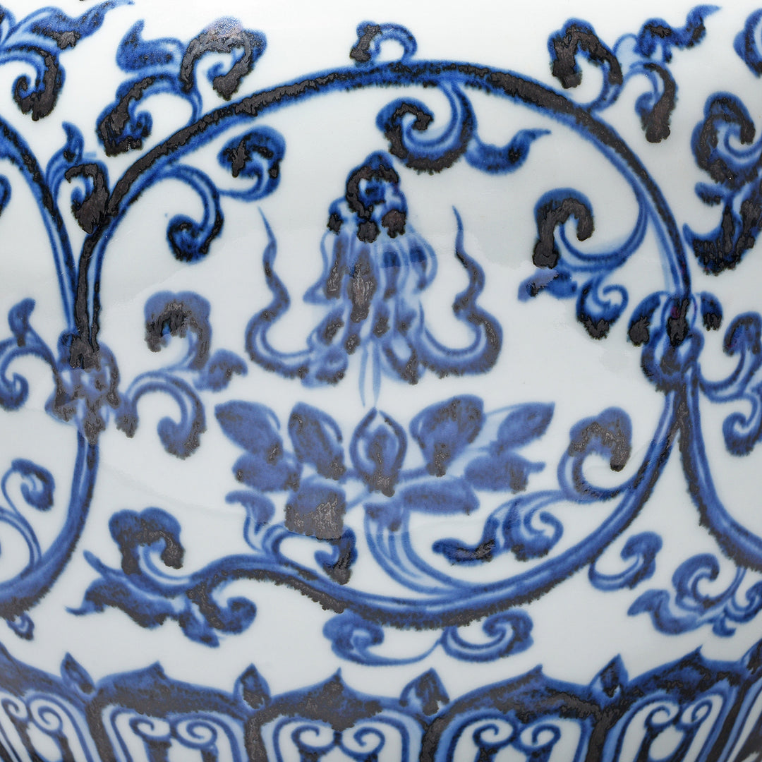 Detail From Blue & White Porcelain Jardinière - Trailing Leaf Design | Indigo Antiques