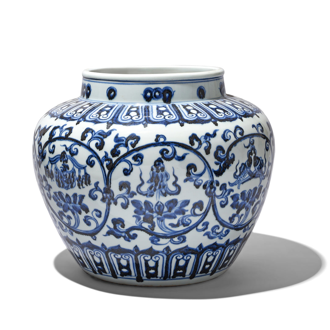 Blue & White Porcelain Jardinière - Trailing Leaf Design | Indigo Antiques