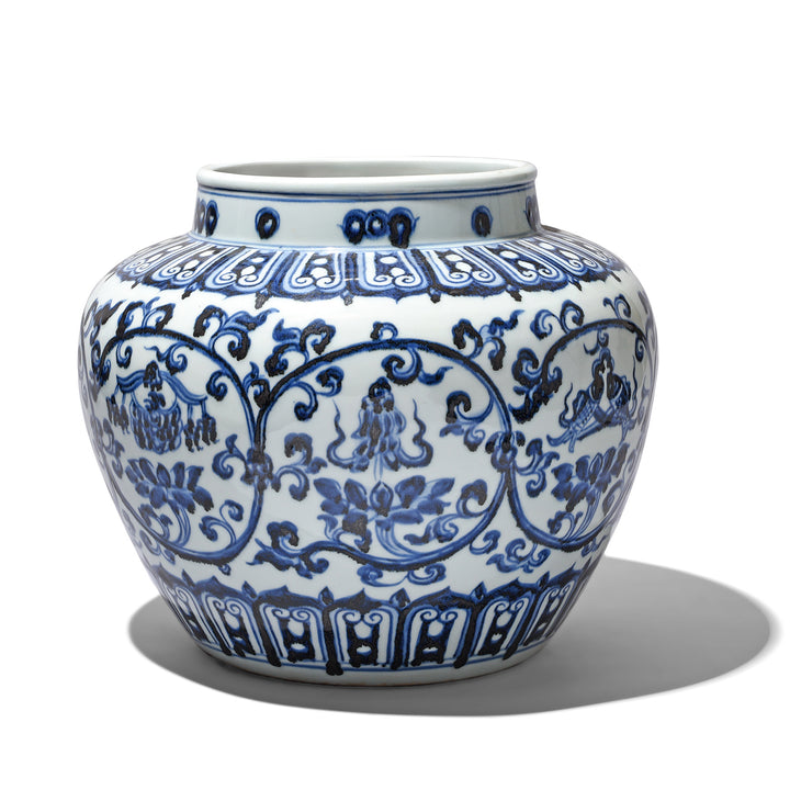 Blue & White Porcelain Jardinière - Trailing Leaf Design | Indigo Antiques