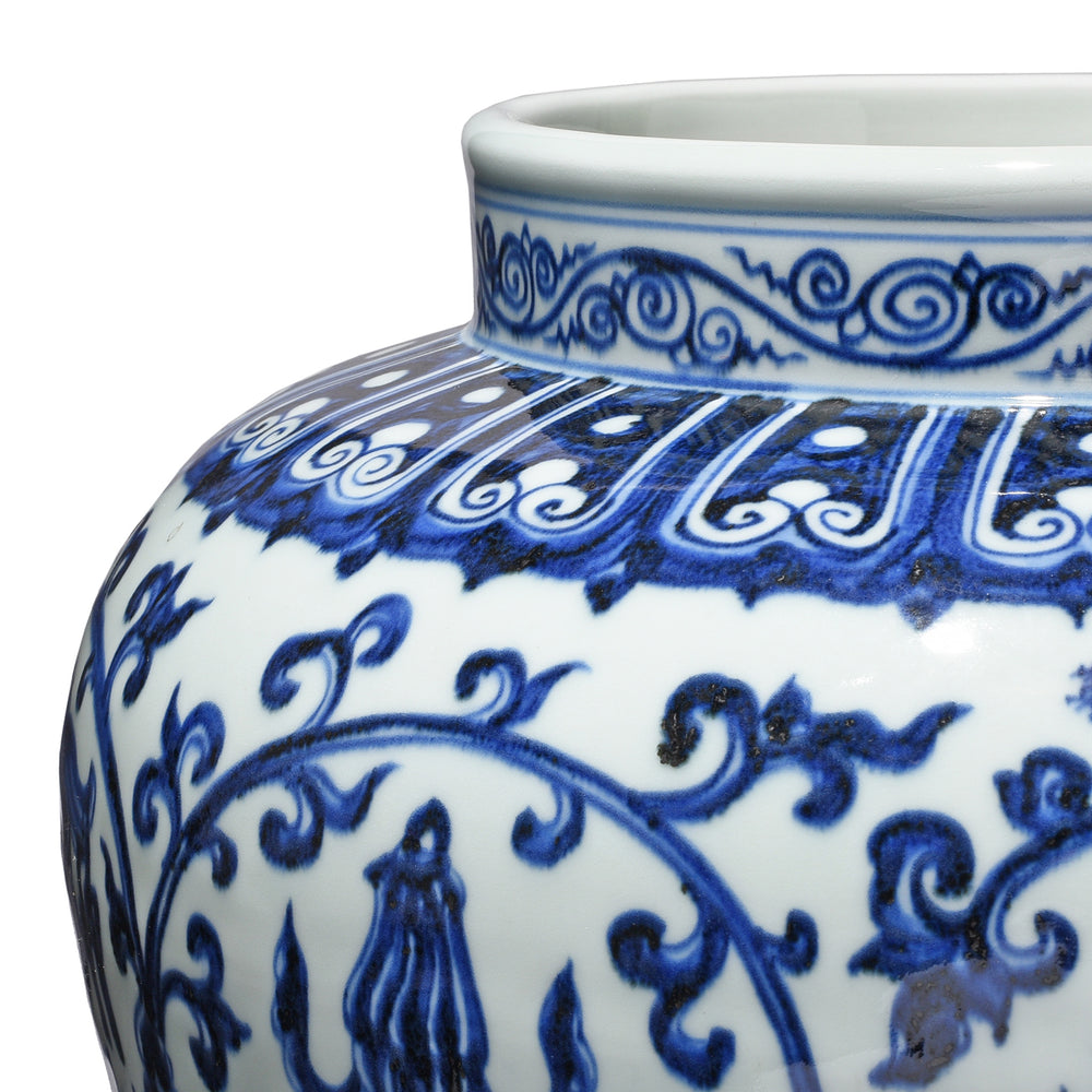 Corner detail From Blue & White Porcelain Jardinière - Trailing Leaf Design - (Ming Style) | Indigo Antiques