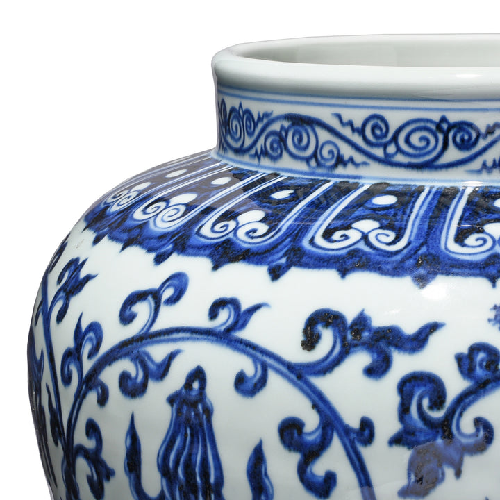 Corner detail From Blue & White Porcelain Jardinière - Trailing Leaf Design - (Ming Style) | Indigo Antiques
