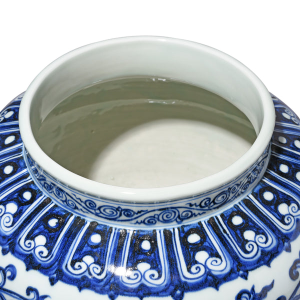 Blue & White Porcelain Jardinière - Trailing Leaf Design - (Ming Style)
