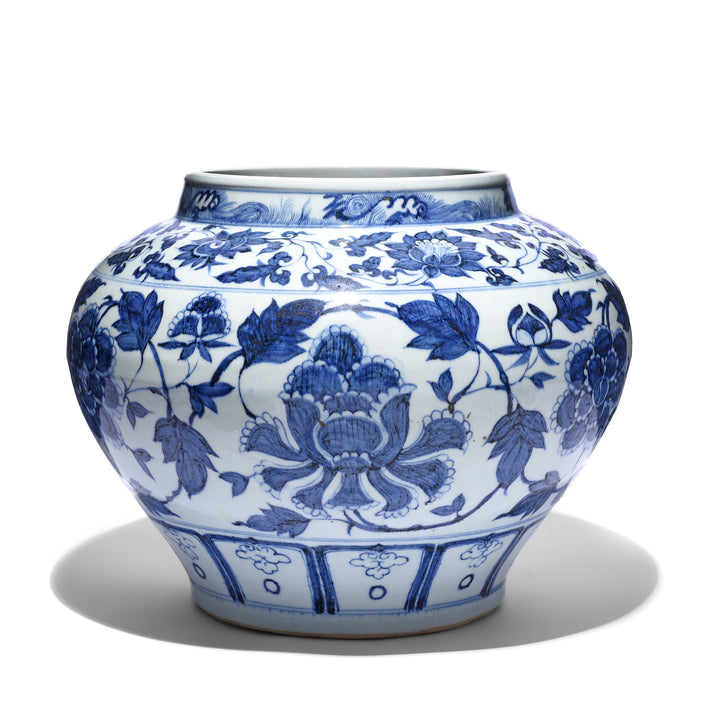 blue-&-white-porcelain-jardinière-trailing-peony-design | Indigo Antiques