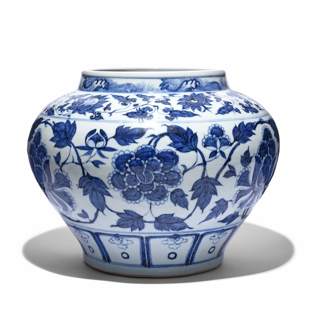Reverse Of blue-&-white-porcelain-jardinière-trailing-peony-design | Indigo Antiques