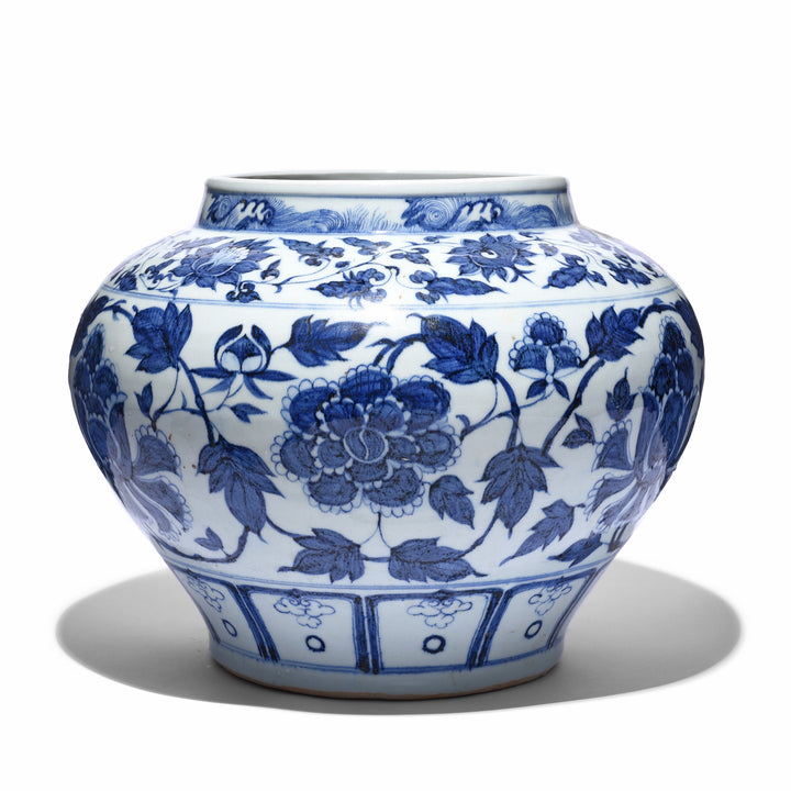 Reverse Of blue-&-white-porcelain-jardinière-trailing-peony-design | Indigo Antiques